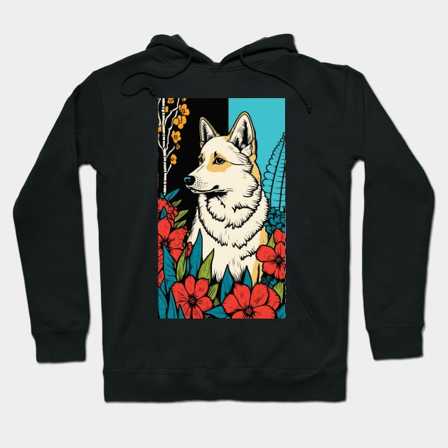 Jindo Dog Vibrant Tropical Flower Tall Retro Vintage Digital Pop Art Portrait 3 Hoodie by ArtHouseFlunky